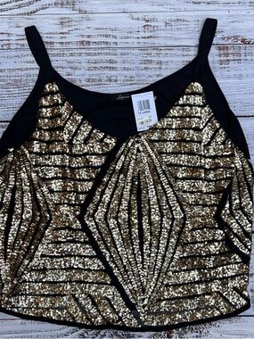 Soprano Black & Gold Sequin Geometric Cami